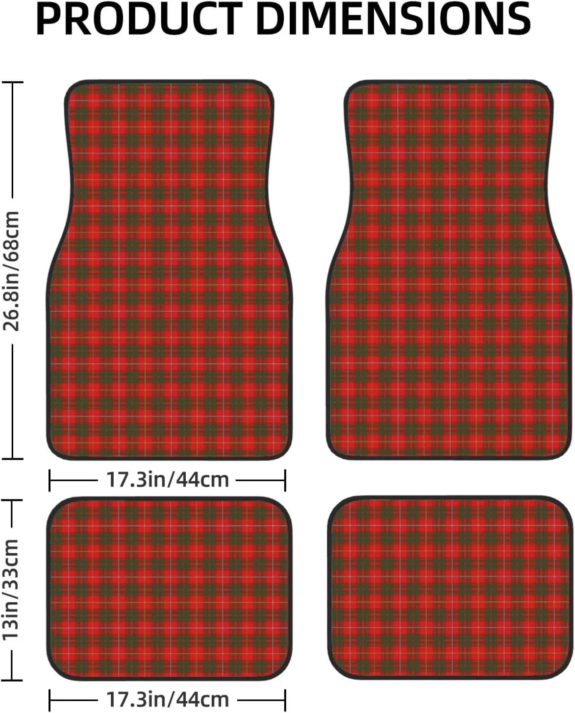 Scottish Clan Bruce Tartan Plaid Car Front and Rear Floor Mats, Anti Slip Car Mats, Complete Set of 4 Carpets, All Weather Protection
