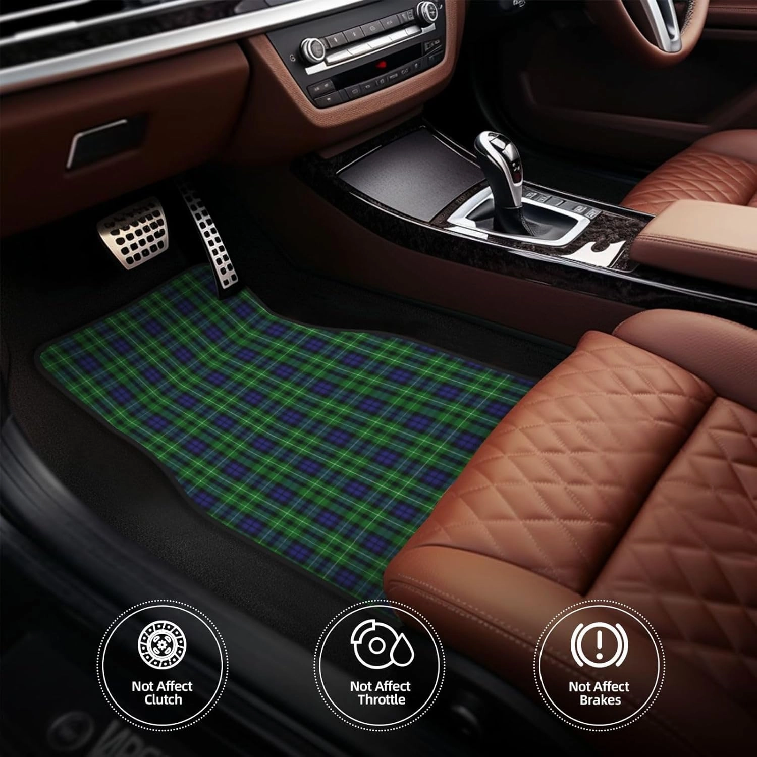 Scottish Clan Graham Tartan Plaid Car Front and Rear Floor Mats, Anti Slip Car Mats, Complete Set of 4 Carpets, All Weather Protection