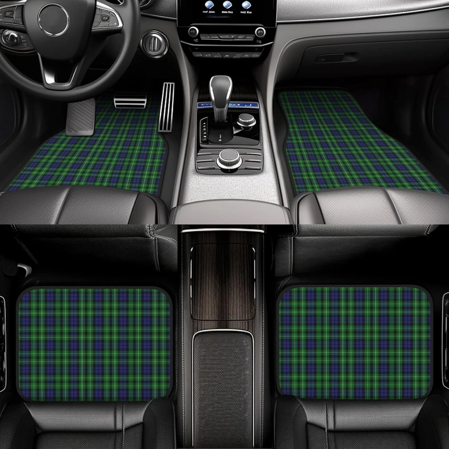 Scottish Clan Graham Tartan Plaid Car Front and Rear Floor Mats, Anti Slip Car Mats, Complete Set of 4 Carpets, All Weather Protection
