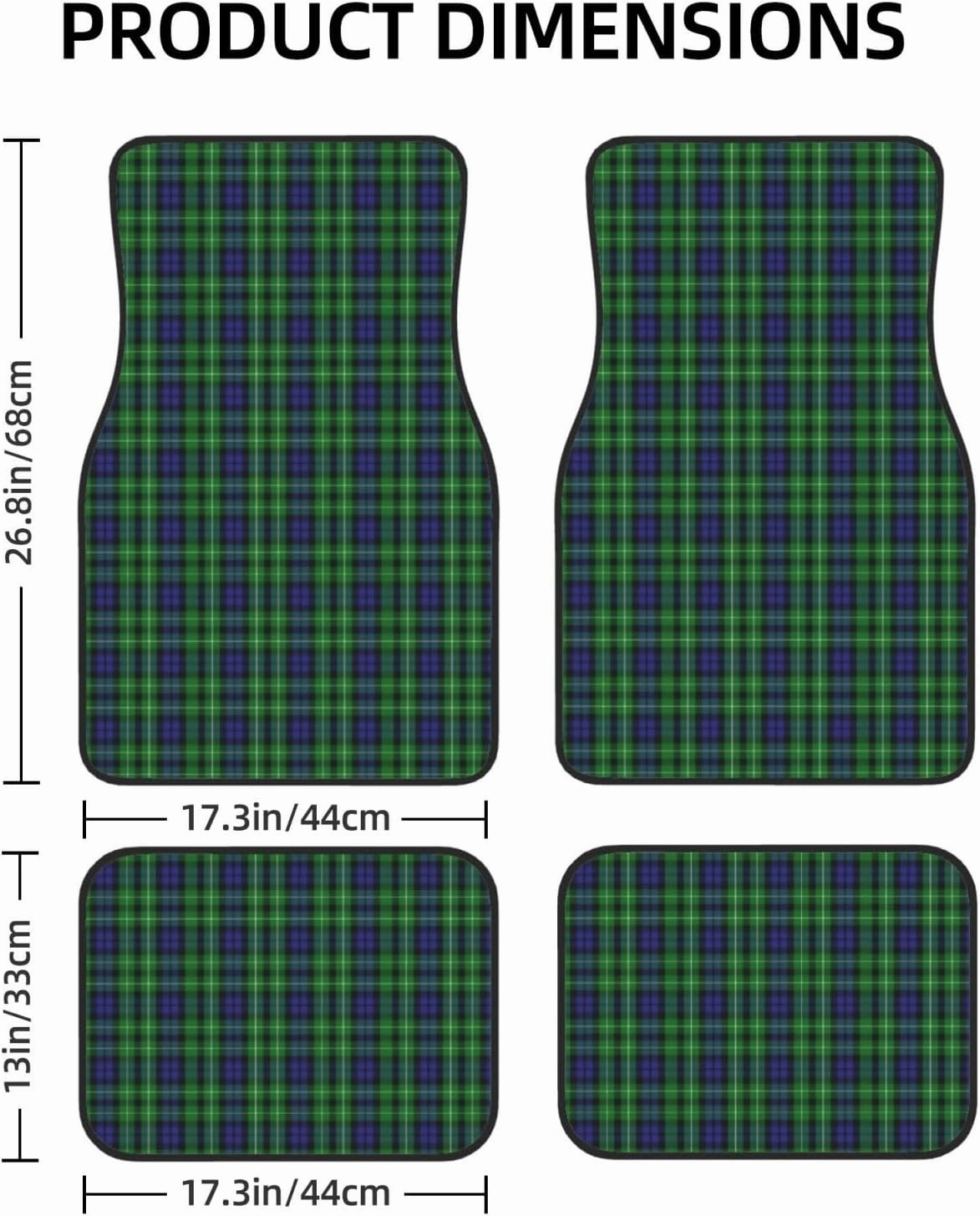 Scottish Clan Graham Tartan Plaid Car Front and Rear Floor Mats, Anti Slip Car Mats, Complete Set of 4 Carpets, All Weather Protection