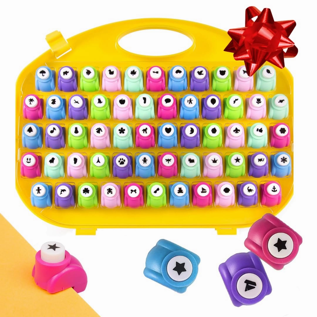 Scrapbook Paper Punch - 58pc Mini Paper Hole Punchers w Case - All Different Crafting Shape Designs -Hole Punch for Greeting Cards, Scrapbooking, Arts & Crafts, School Projects for Kids & Adults, Gift
