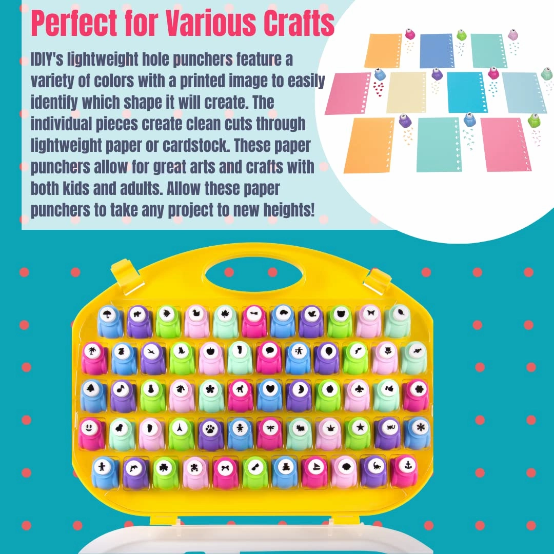 Scrapbook Paper Punch - 58pc Mini Paper Hole Punchers w Case - All Different Crafting Shape Designs -Hole Punch for Greeting Cards, Scrapbooking, Arts & Crafts, School Projects for Kids & Adults, Gift