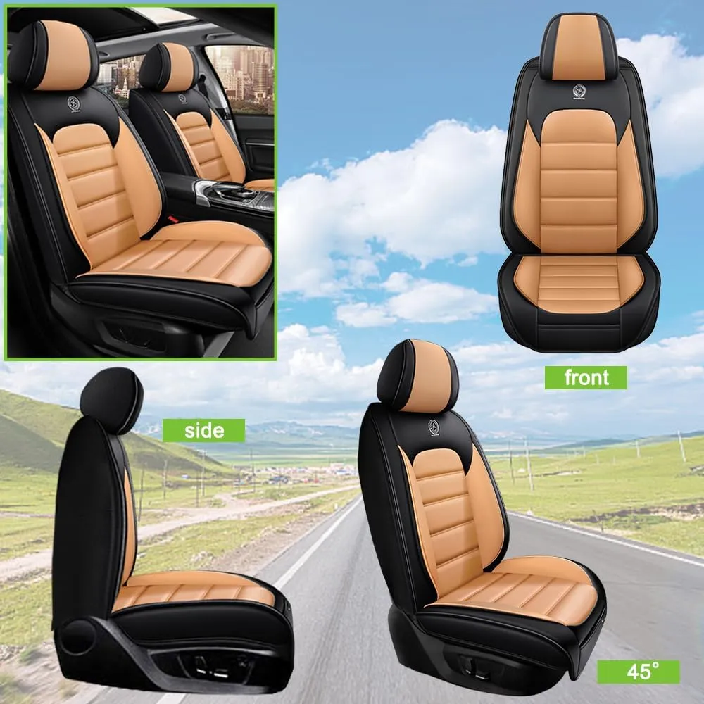 Seat Covers for Toyota Corolla 2006-2024,2PCS Leather Car Seat Covers,Waterproof Seat Protectors Auto Seat Covers,Soft Interior Cover Seats for Cars(Black and Orange)