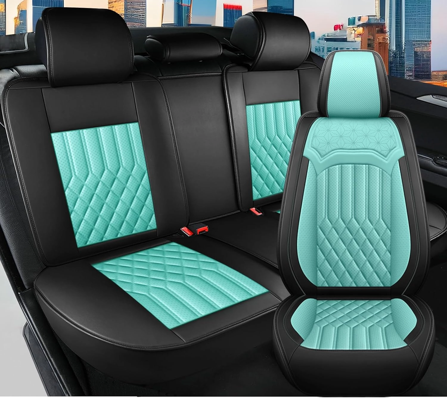 Seat Covers for Chevy Trailblazer 2021-2025 Leather Car Seat Covers Waterproof Soft Seat Cover Protectors Comfort Automotive Seat Covers with Airbag(Black&Blue,5 Seats)