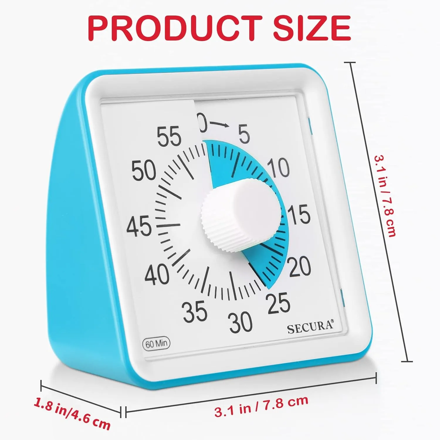 Secura 60-Minute Visual Timer, Classroom Timer, Countdown Timer for Kids and Adults, Time Management Tool for Teaching (Blue & Blue)