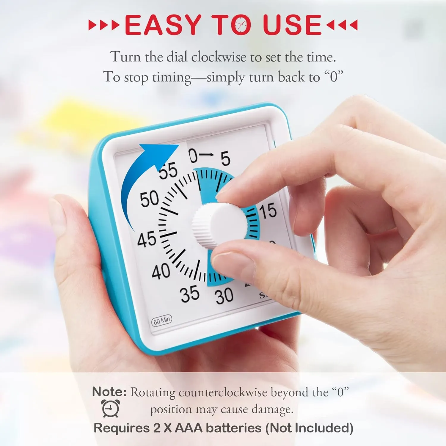 Secura 60-Minute Visual Timer, Classroom Timer, Countdown Timer for Kids and Adults, Time Management Tool for Teaching (Blue & Blue)