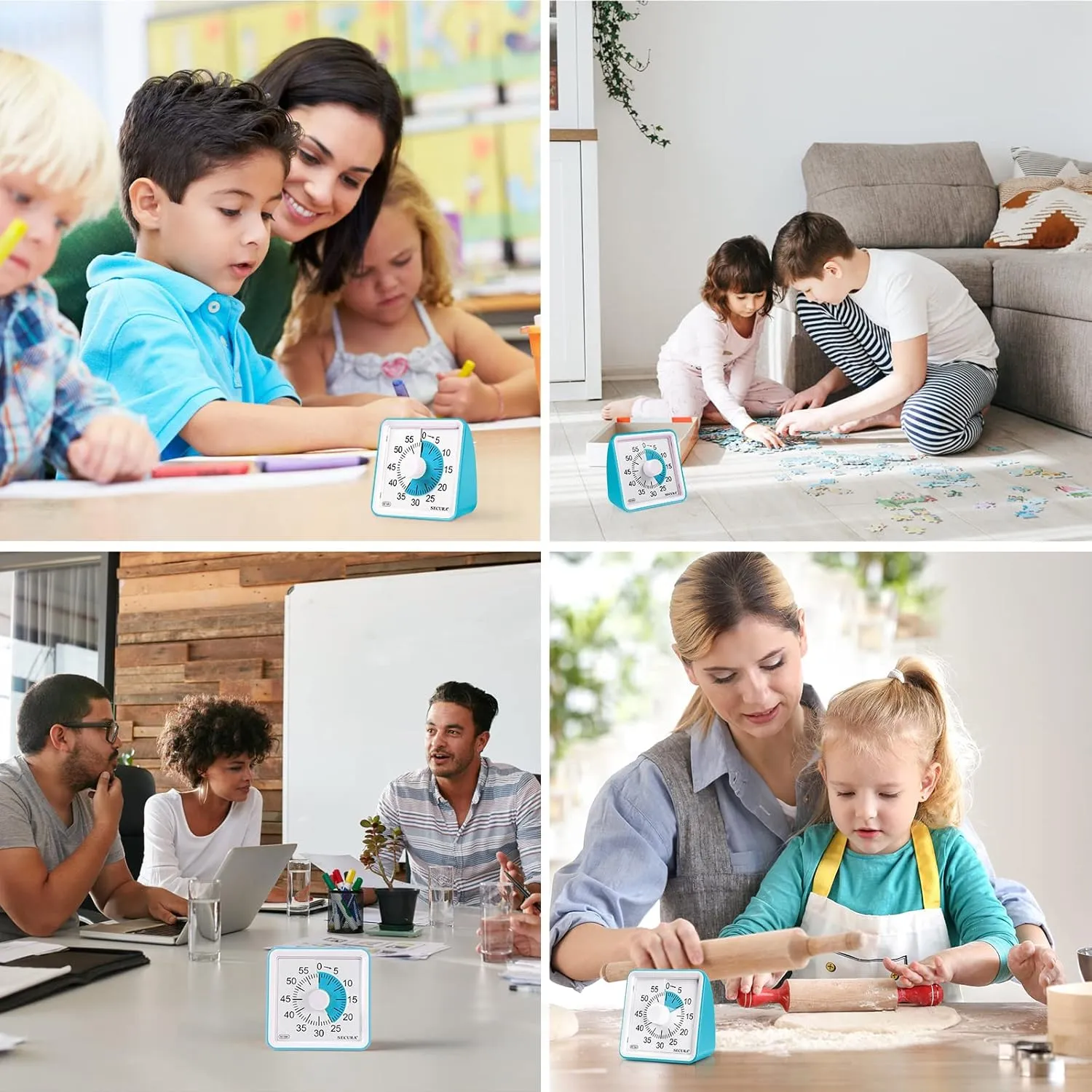 Secura 60-Minute Visual Timer, Classroom Timer, Countdown Timer for Kids and Adults, Time Management Tool for Teaching (Blue & Blue)