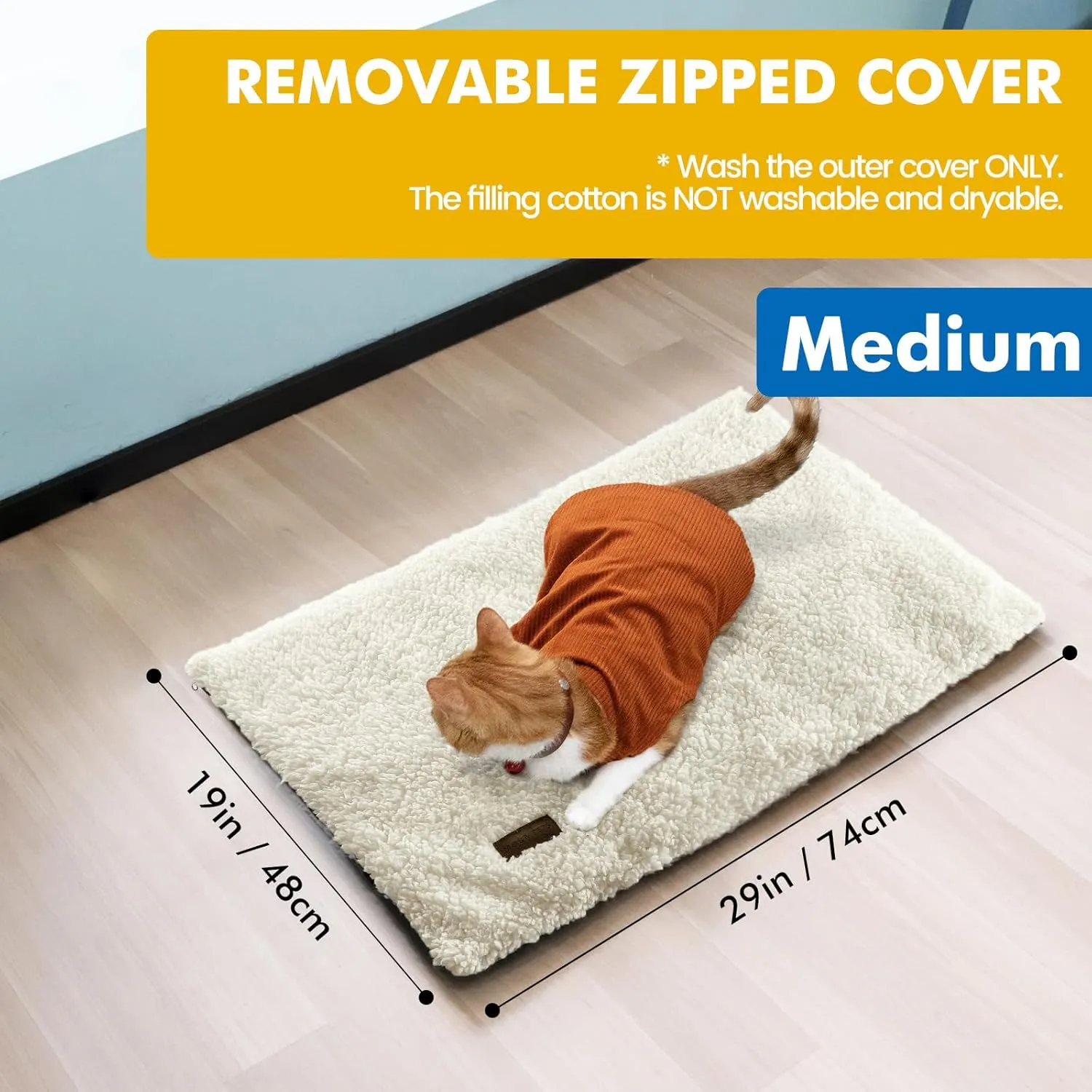 Self Warming Cat Bed Self Heating Cat Dog Mat 29.1 x 18.9 inch Extra Warm Thermal Pet Pad for Indoor Outdoor Pets with Removable Cover Non-Slip Bottom Washable Non Electric