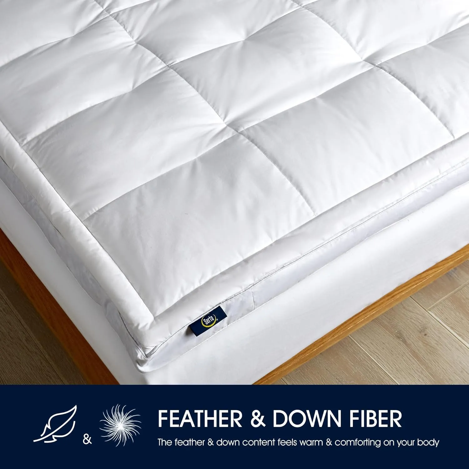 Serta Feather and Down Fiber Pillow Top Mattress Topper King Size - 233 Thread Count 100% Cotton Mattress Pad Ultra Soft 2-Inch Support Feather Bed-White