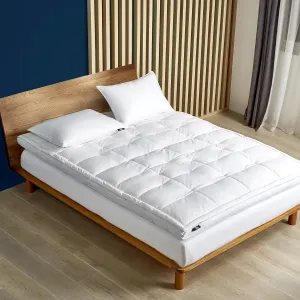 Serta Feather and Down Fiber Pillow Top Mattress Topper King Size - 233 Thread Count 100% Cotton Mattress Pad Ultra Soft 2-Inch Support Feather Bed-White