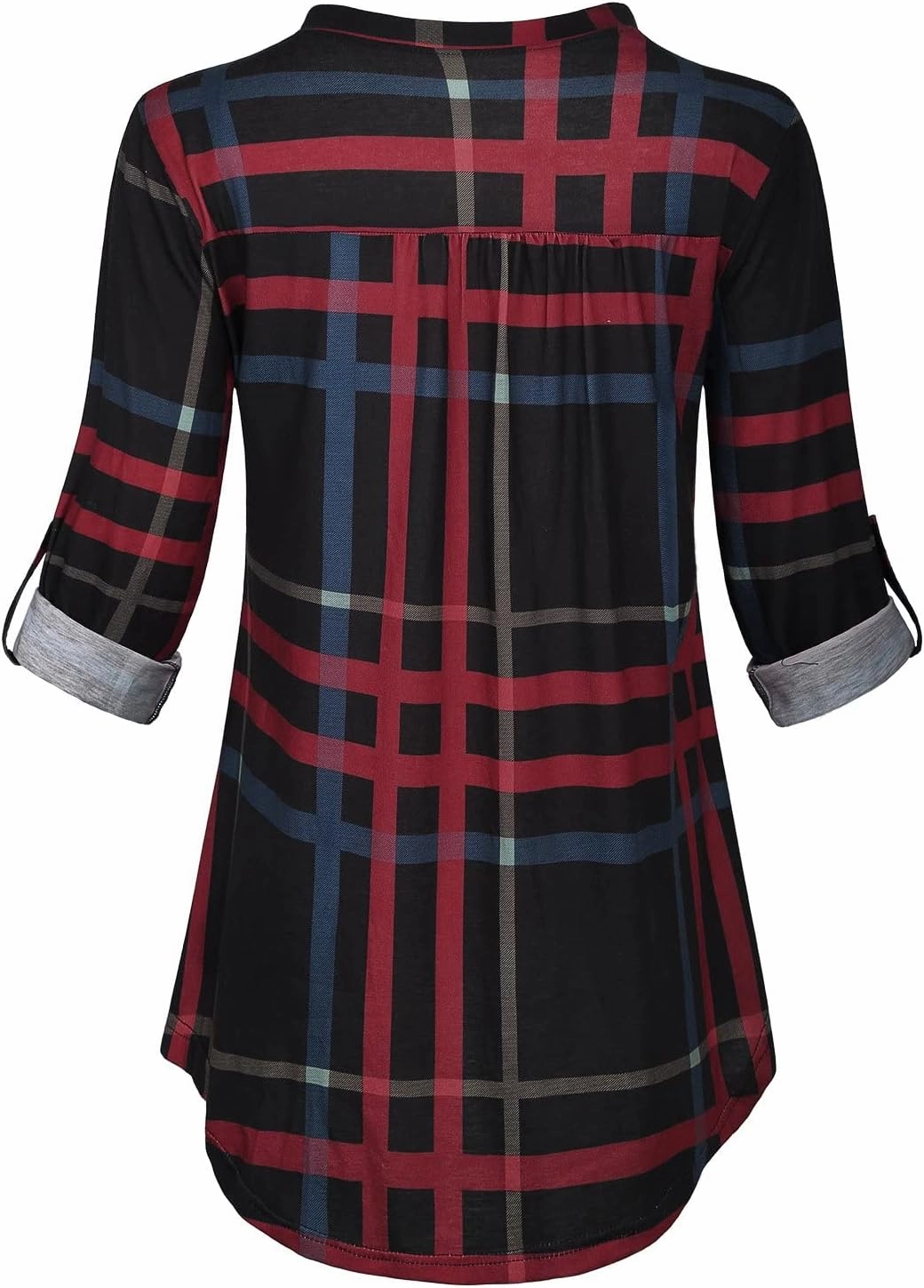 SeSe Code Womens 3/4 Roll Sleeve Plaid Shirt Business Casual Blouses and Tops Dressy for Work