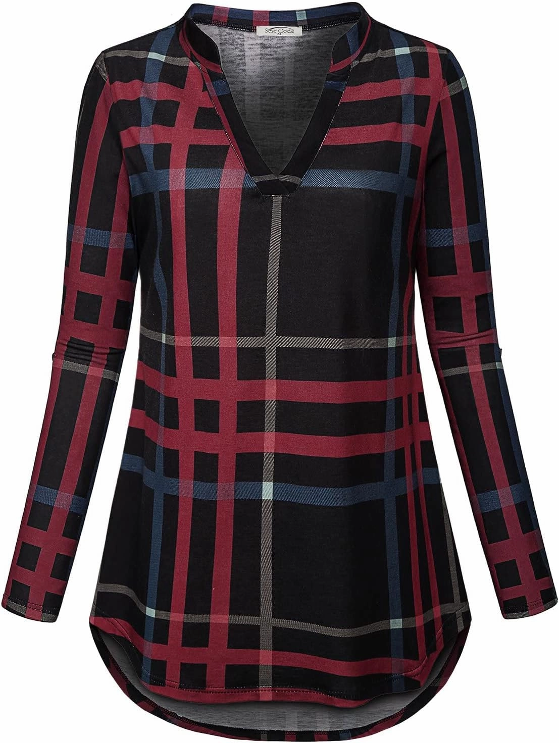 SeSe Code Womens 3/4 Roll Sleeve Plaid Shirt Business Casual Blouses and Tops Dressy for Work