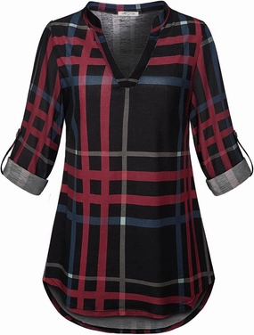 SeSe Code Womens 3/4 Roll Sleeve Plaid Shirt Business Casual Blouses and Tops Dressy for Work