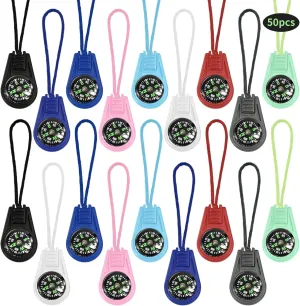 Set of 50 Mini Compasses with Cords, Colorful and Compact, Pocket-Sized for Hiking, Camping, and Exploration, Sturdy Plastic and Nylon Build