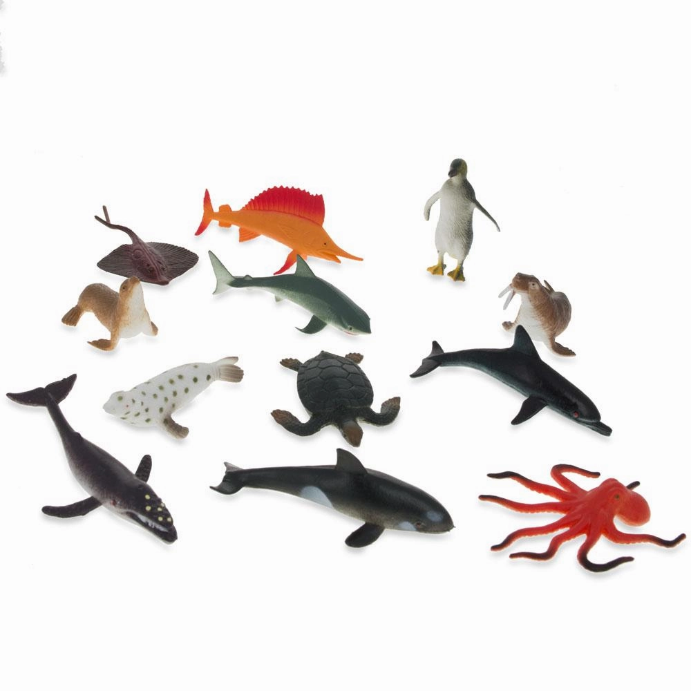 Set of 12 Miniature Assorted Resin Sea Animals Figurines 2 Inches