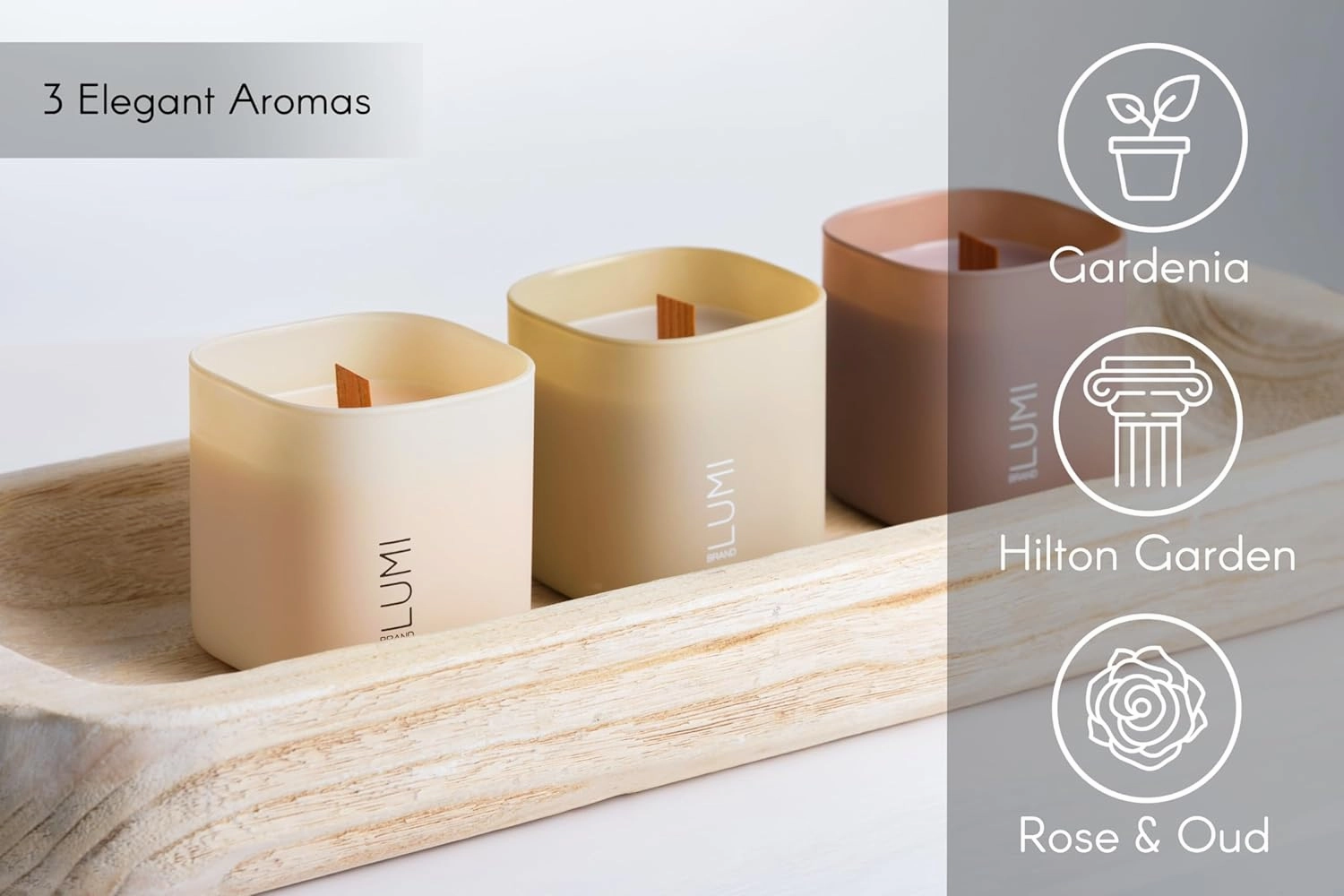 Set of 3 Scented Soy Candles Gift Set | Nature's Bloom Collection | 3 Scented Candles - Gardenia, Hilton Garden, and Rose & Oud | Crackling Wood Wick | Clean Burn | 50 HR Burn Time, 9.8oz Each