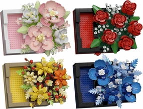 Set of 4 Mini Flower DIY Plant Building Blocks for Kids and Adults, Collection Decor Toy Picture Frame Botanical Collection Art Home Office Decor