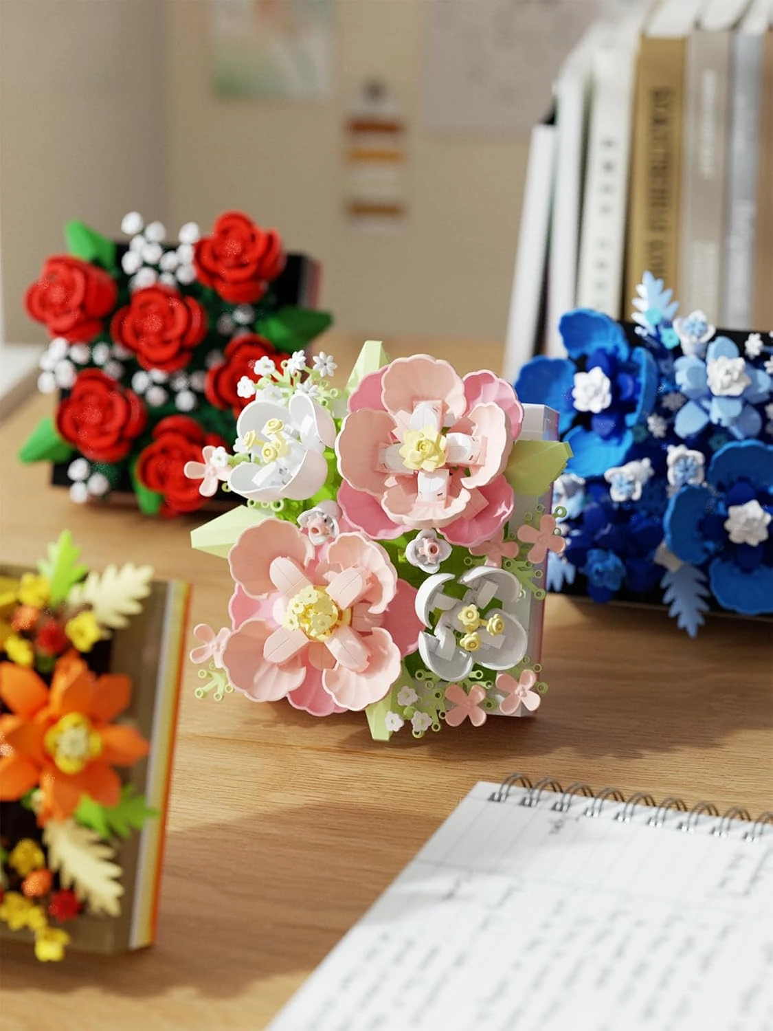 Set of 4 Mini Flower DIY Plant Building Blocks for Kids and Adults, Collection Decor Toy Picture Frame Botanical Collection Art Home Office Decor