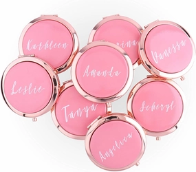 Set of 5-10, Rose Gold Compact Mirrors with Your Name Travel Pocket Mirrors Wife Anniversary Pink Bulk Bridesmaid Gifts