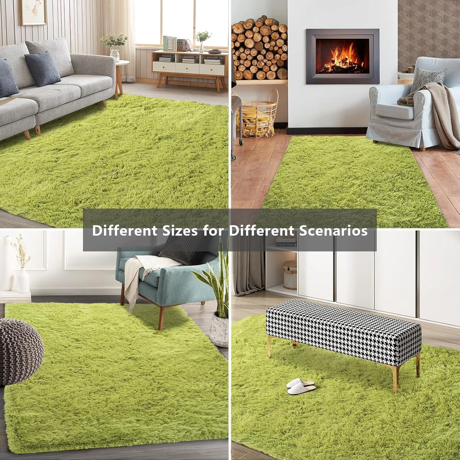 Shag Area Rugs for Bedroom Living Room,4X6 Ultra Soft Fluffy Area Rugs for Dorm, Indoor Carpet Nursery Rugs for Kids Girls Room Home Decor,Green