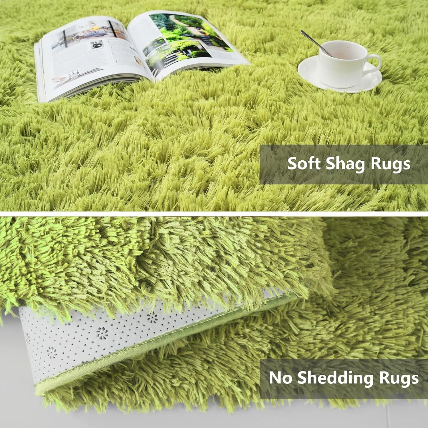 Shag Area Rugs for Bedroom Living Room,4X6 Ultra Soft Fluffy Area Rugs for Dorm, Indoor Carpet Nursery Rugs for Kids Girls Room Home Decor,Green