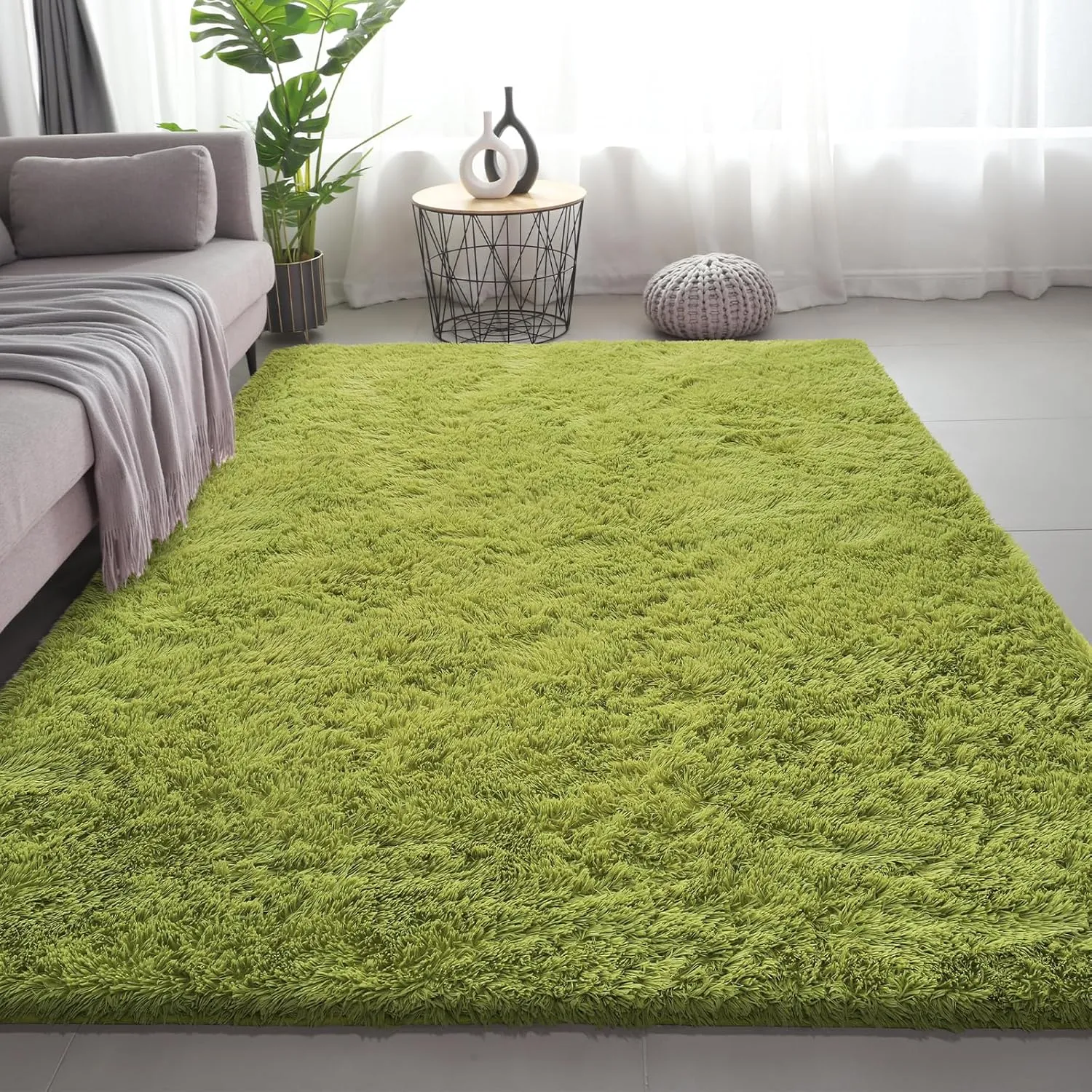 Shag Area Rugs for Bedroom Living Room,4X6 Ultra Soft Fluffy Area Rugs for Dorm, Indoor Carpet Nursery Rugs for Kids Girls Room Home Decor,Green
