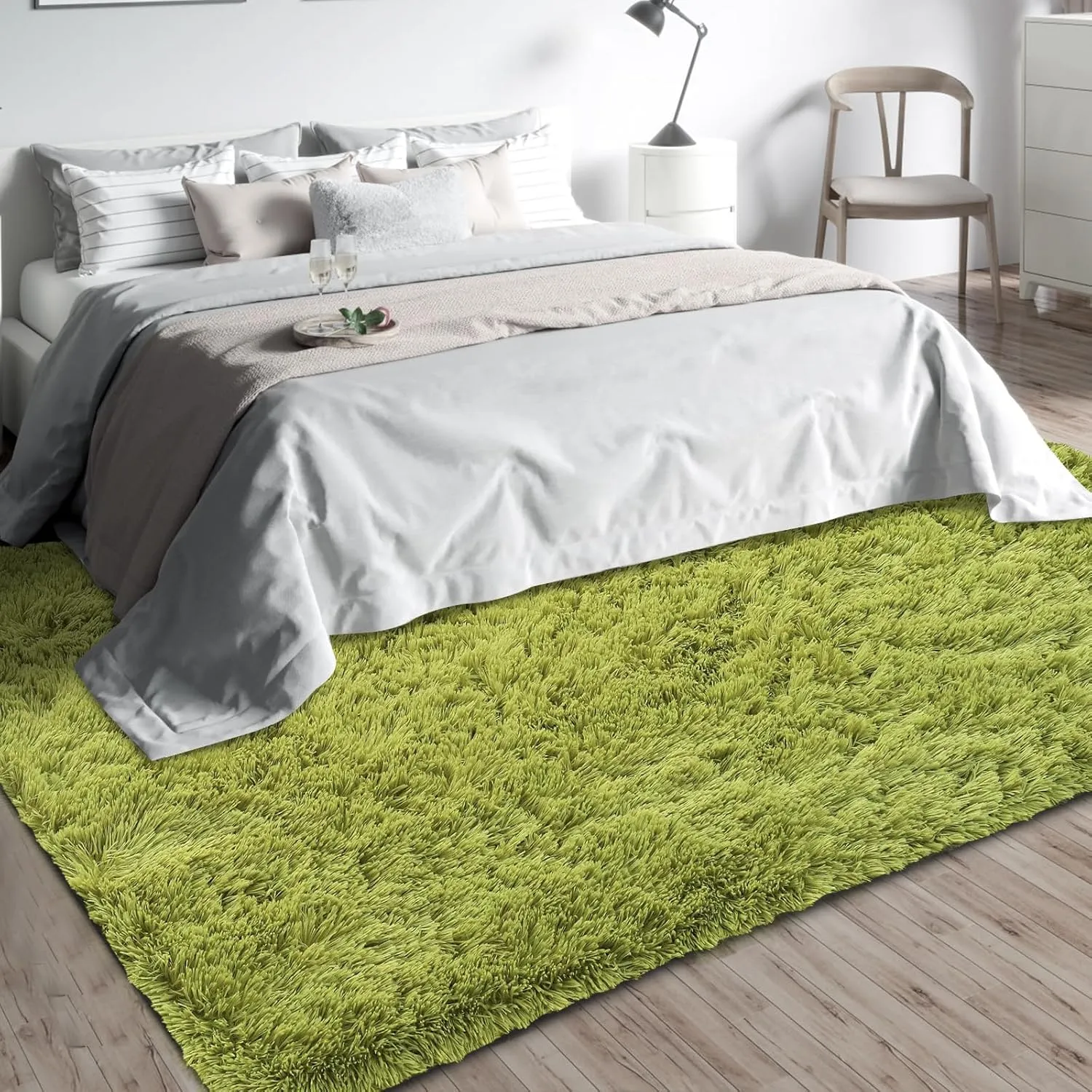 Shag Area Rugs for Bedroom Living Room,4X6 Ultra Soft Fluffy Area Rugs for Dorm, Indoor Carpet Nursery Rugs for Kids Girls Room Home Decor,Green