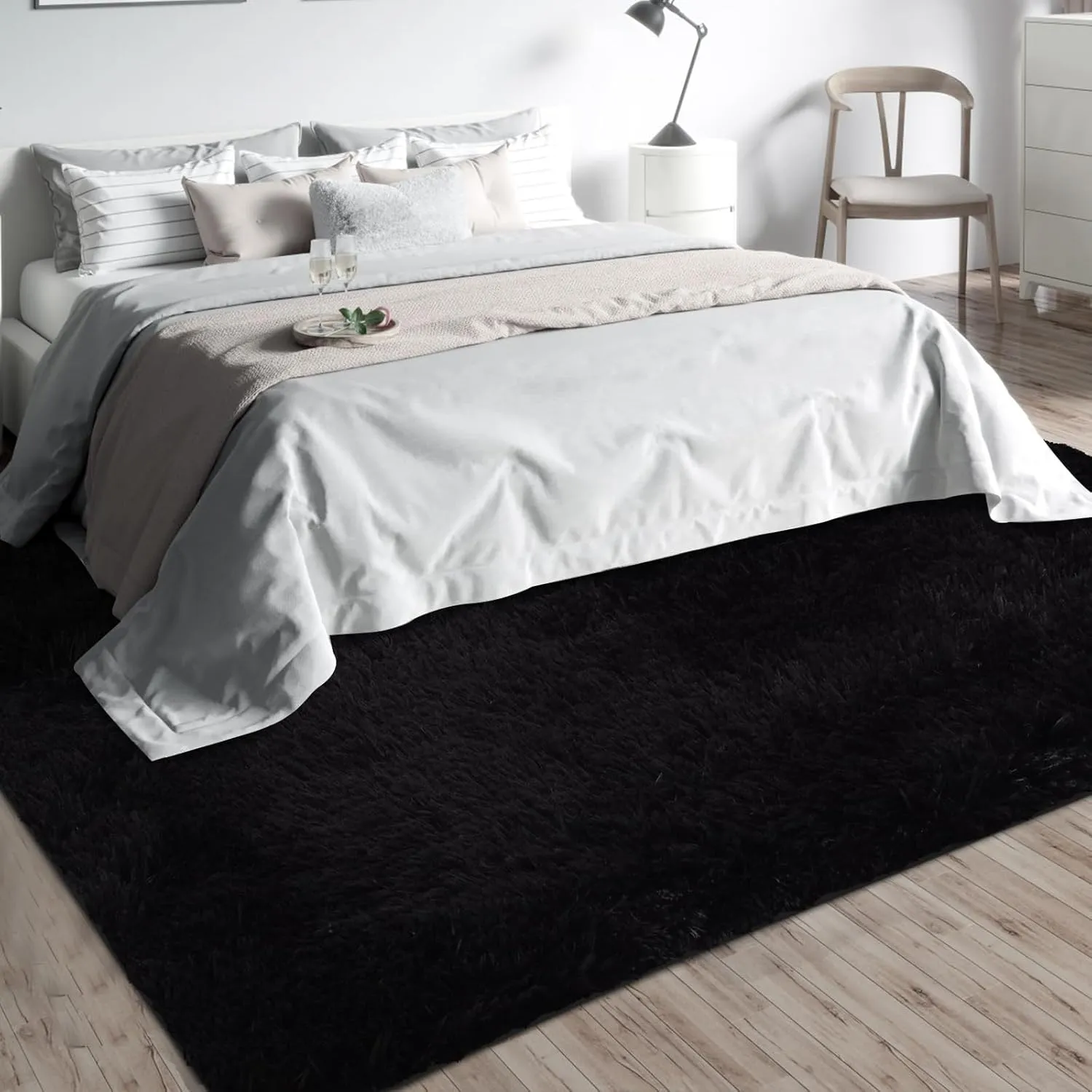 Shag Area Rugs for Bedroom Living Room,4X6 Ultra Soft Fluffy Area Rugs for Dorm, Indoor Carpet Nursery Rugs for Kids Room Home Decor,Black