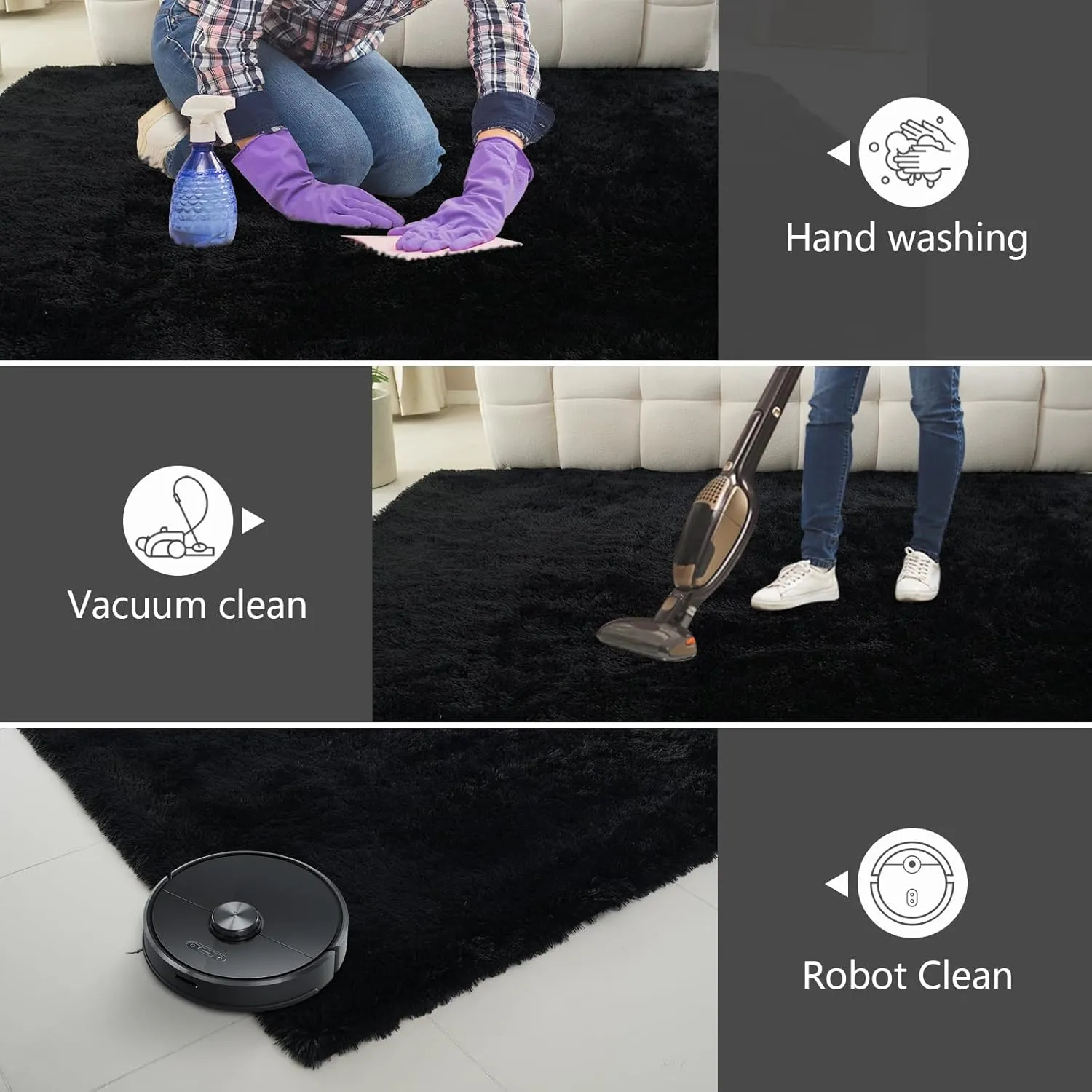 Shag Area Rugs for Bedroom Living Room,4X6 Ultra Soft Fluffy Area Rugs for Dorm, Indoor Carpet Nursery Rugs for Kids Room Home Decor,Black