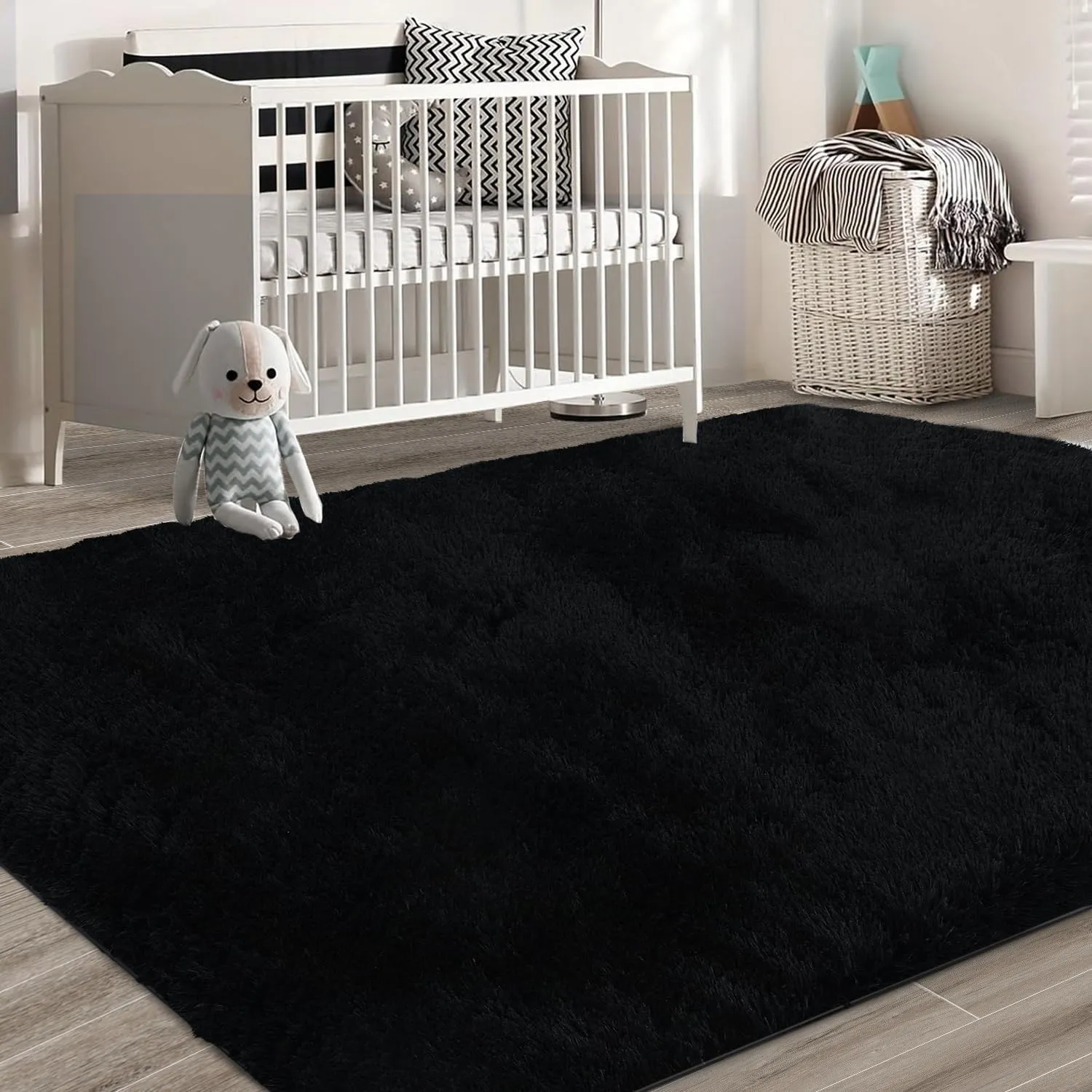 Shag Area Rugs for Bedroom Living Room,4X6 Ultra Soft Fluffy Area Rugs for Dorm, Indoor Carpet Nursery Rugs for Kids Room Home Decor,Black
