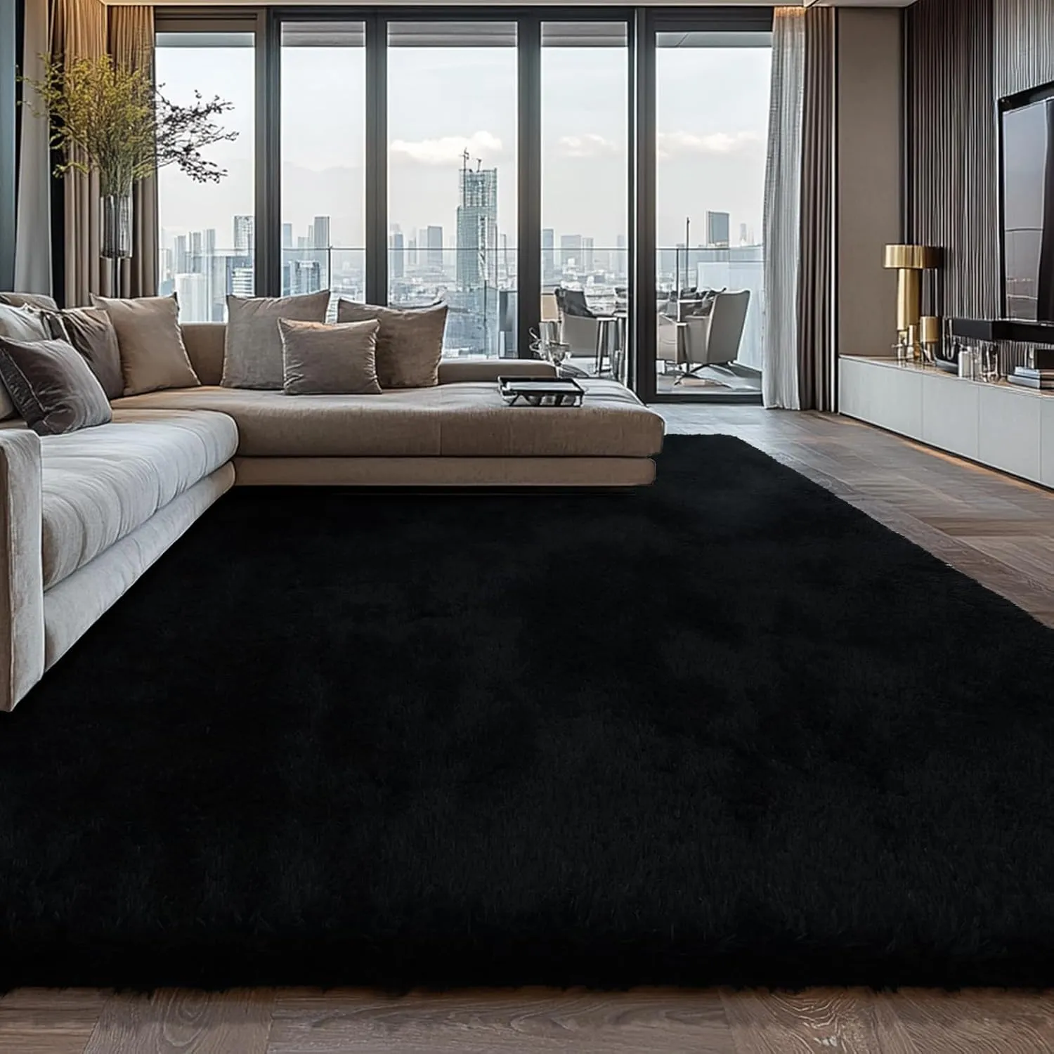 Shag Area Rugs for Bedroom Living Room,4X6 Ultra Soft Fluffy Area Rugs for Dorm, Indoor Carpet Nursery Rugs for Kids Room Home Decor,Black