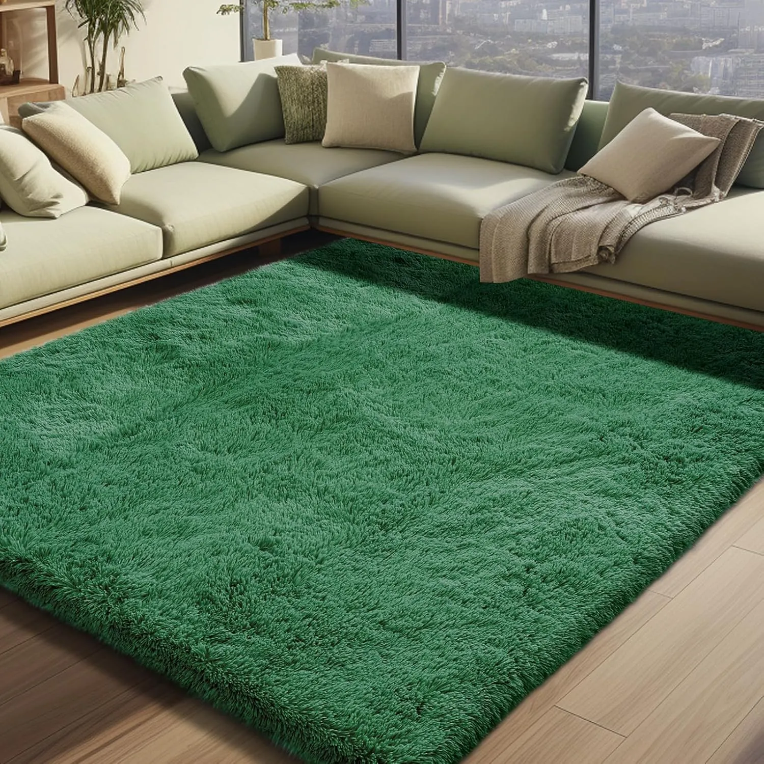 Shag Area Rugs for Bedroom Living Room,4X6 Ultra Soft Fluffy Area Rugs for Dorm, Indoor Carpet Nursery Rugs for Kids Room Home Decor,Dark Green