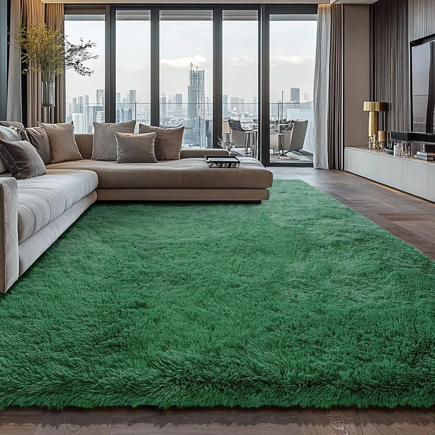 Shag Area Rugs for Bedroom Living Room,4X6 Ultra Soft Fluffy Area Rugs for Dorm, Indoor Carpet Nursery Rugs for Kids Room Home Decor,Dark Green