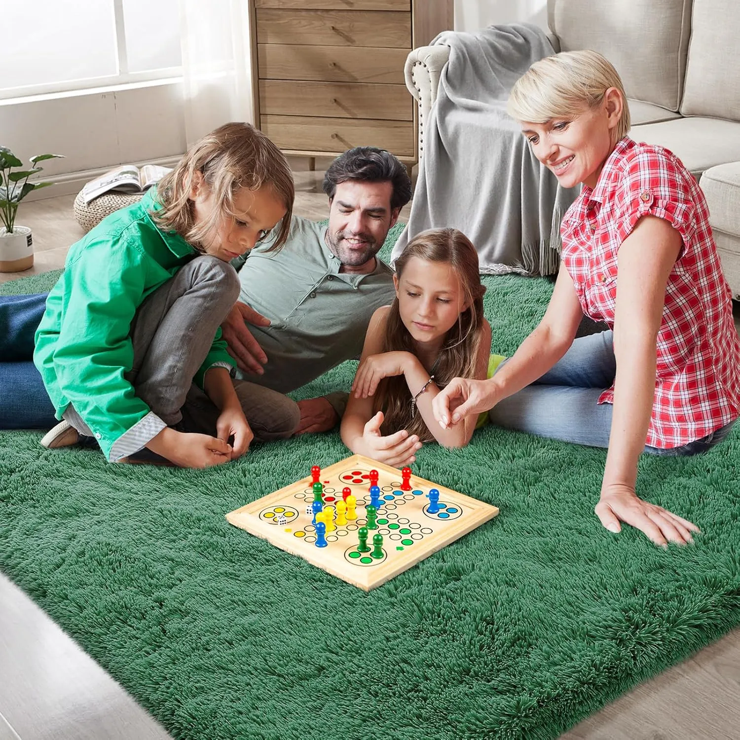 Shag Area Rugs for Bedroom Living Room,4X6 Ultra Soft Fluffy Area Rugs for Dorm, Indoor Carpet Nursery Rugs for Kids Room Home Decor,Dark Green