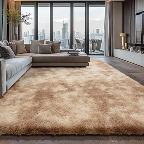 Shag Area Rugs for Bedroom Living Room,8X10 Ultra Soft Fluffy Area Rugs for Dorm, Indoor Carpet Nursery Rugs for Kids Girls Room Home Decor,Camel