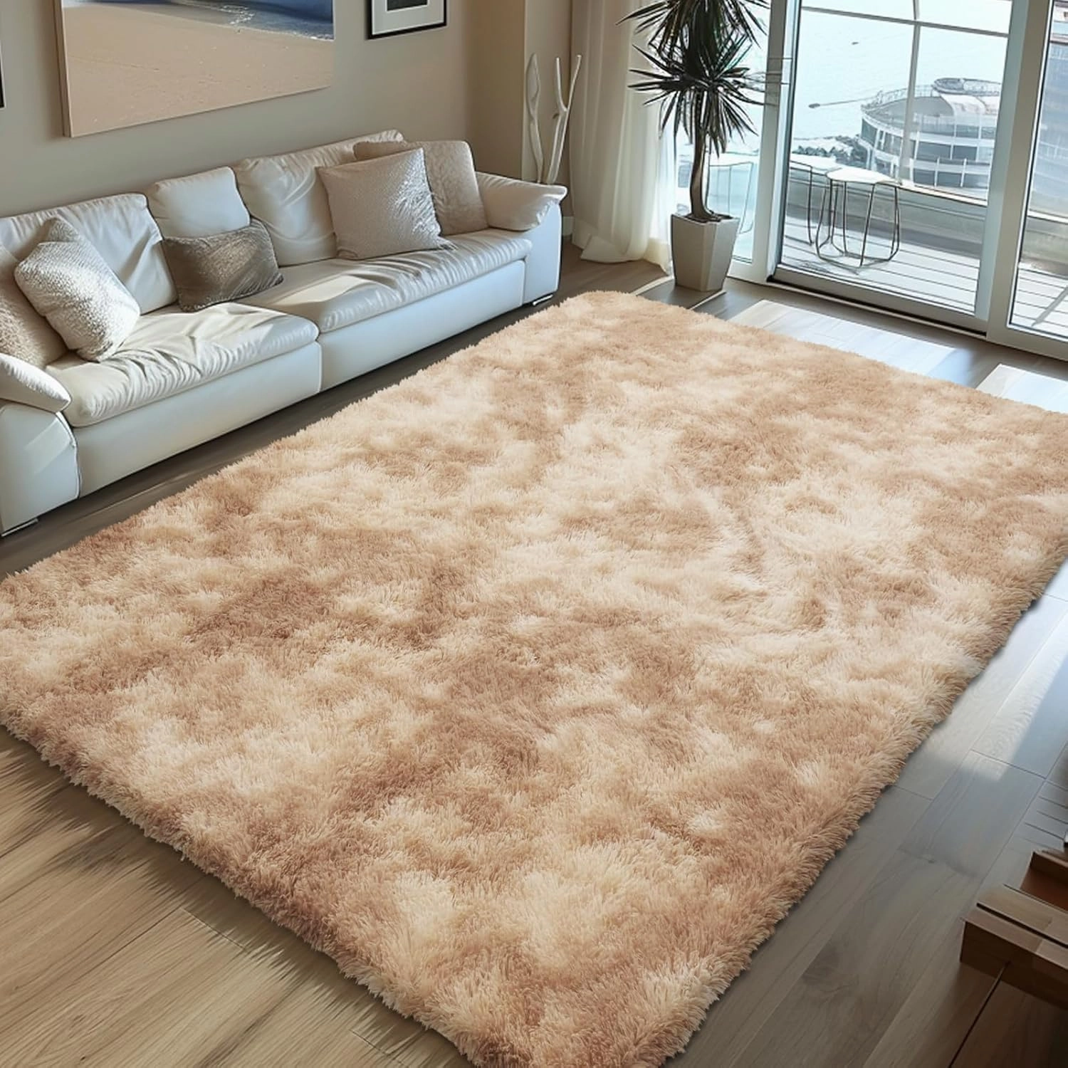 Shag Area Rugs for Bedroom Living Room,8X10 Ultra Soft Fluffy Area Rugs for Dorm, Indoor Carpet Nursery Rugs for Kids Girls Room Home Decor,Camel