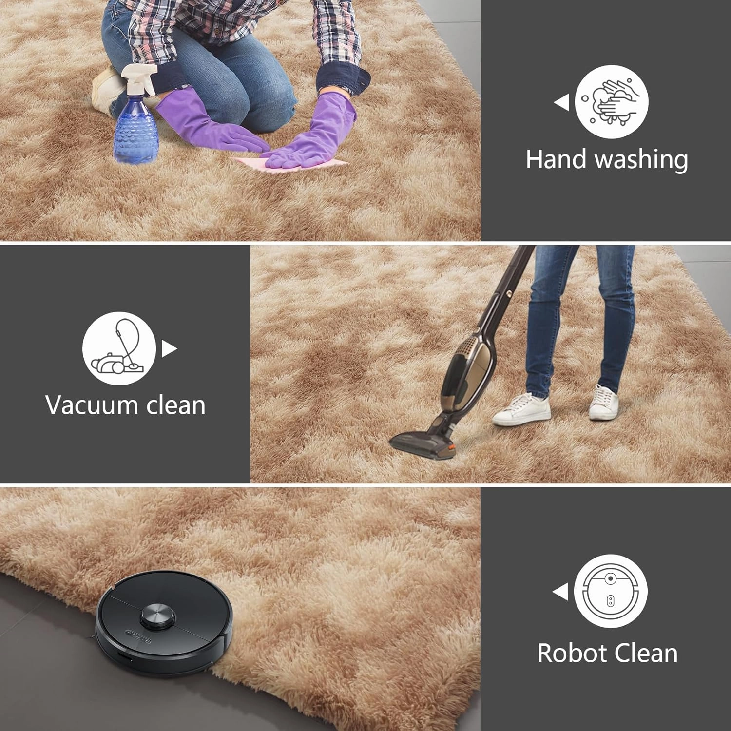 Shag Area Rugs for Bedroom Living Room,8X10 Ultra Soft Fluffy Area Rugs for Dorm, Indoor Carpet Nursery Rugs for Kids Girls Room Home Decor,Camel