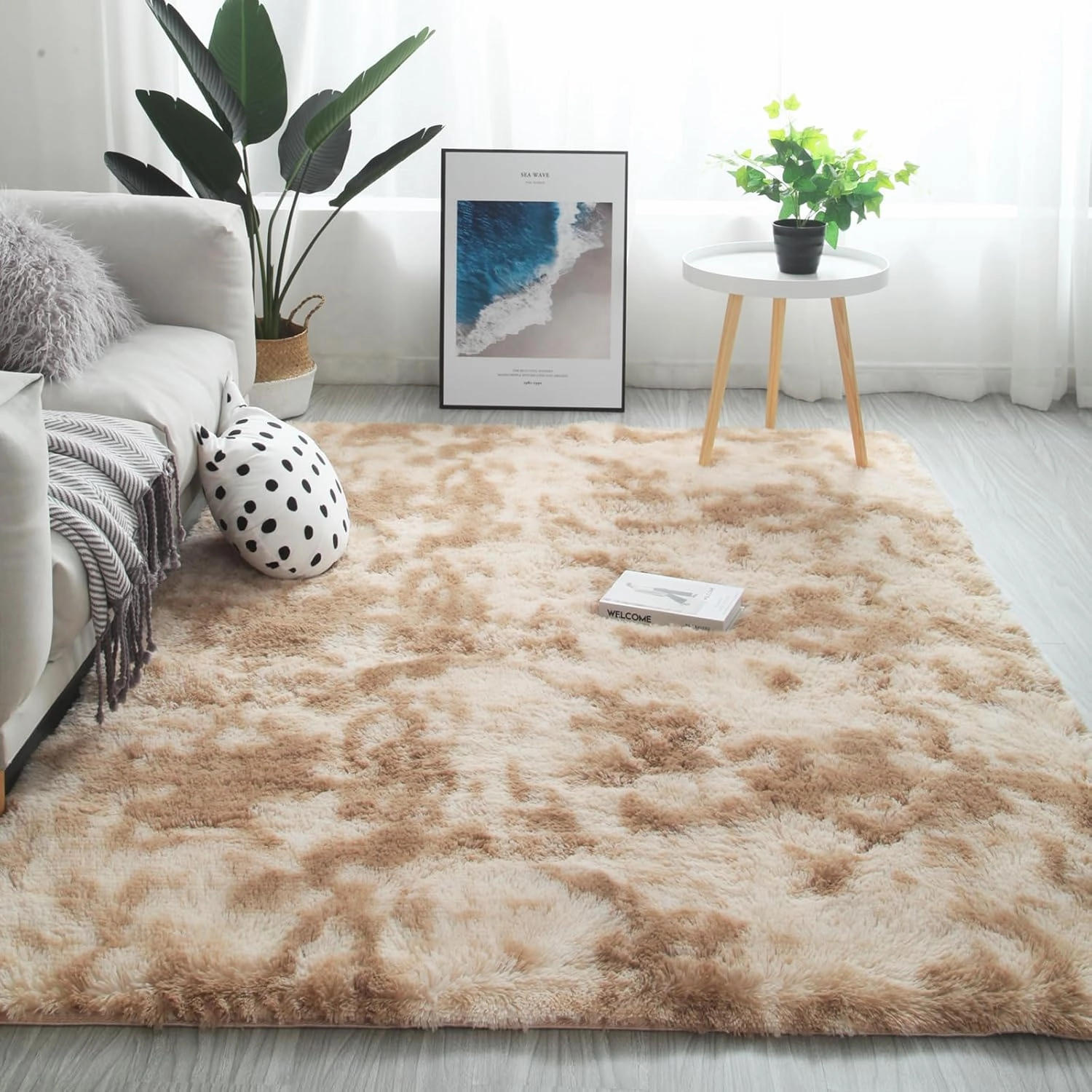 Shag Area Rugs for Bedroom Living Room,8X10 Ultra Soft Fluffy Area Rugs for Dorm, Indoor Carpet Nursery Rugs for Kids Girls Room Home Decor,Camel
