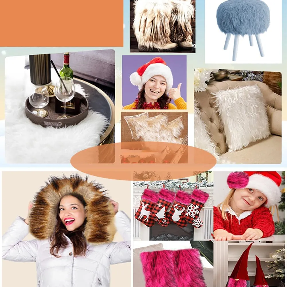 Shaggy Plush Faux Fur Fabric Precut Strips - Faux Fur Ribbon - Fluffy Fuzzy Fur Patches Fabric Trim - DIY Craft Fur for Gnomes Beard Hair Cosplay Costume Dwarf Decor Chair Cover - White,Brown