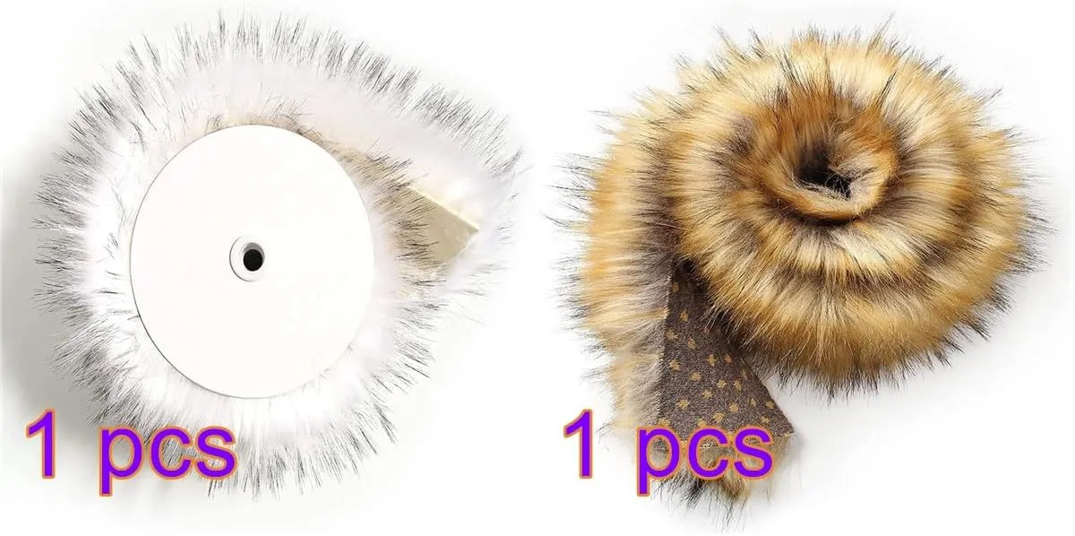 Shaggy Plush Faux Fur Fabric Precut Strips - Faux Fur Ribbon - Fluffy Fuzzy Fur Patches Fabric Trim - DIY Craft Fur for Gnomes Beard Hair Cosplay Costume Dwarf Decor Chair Cover - White,Brown