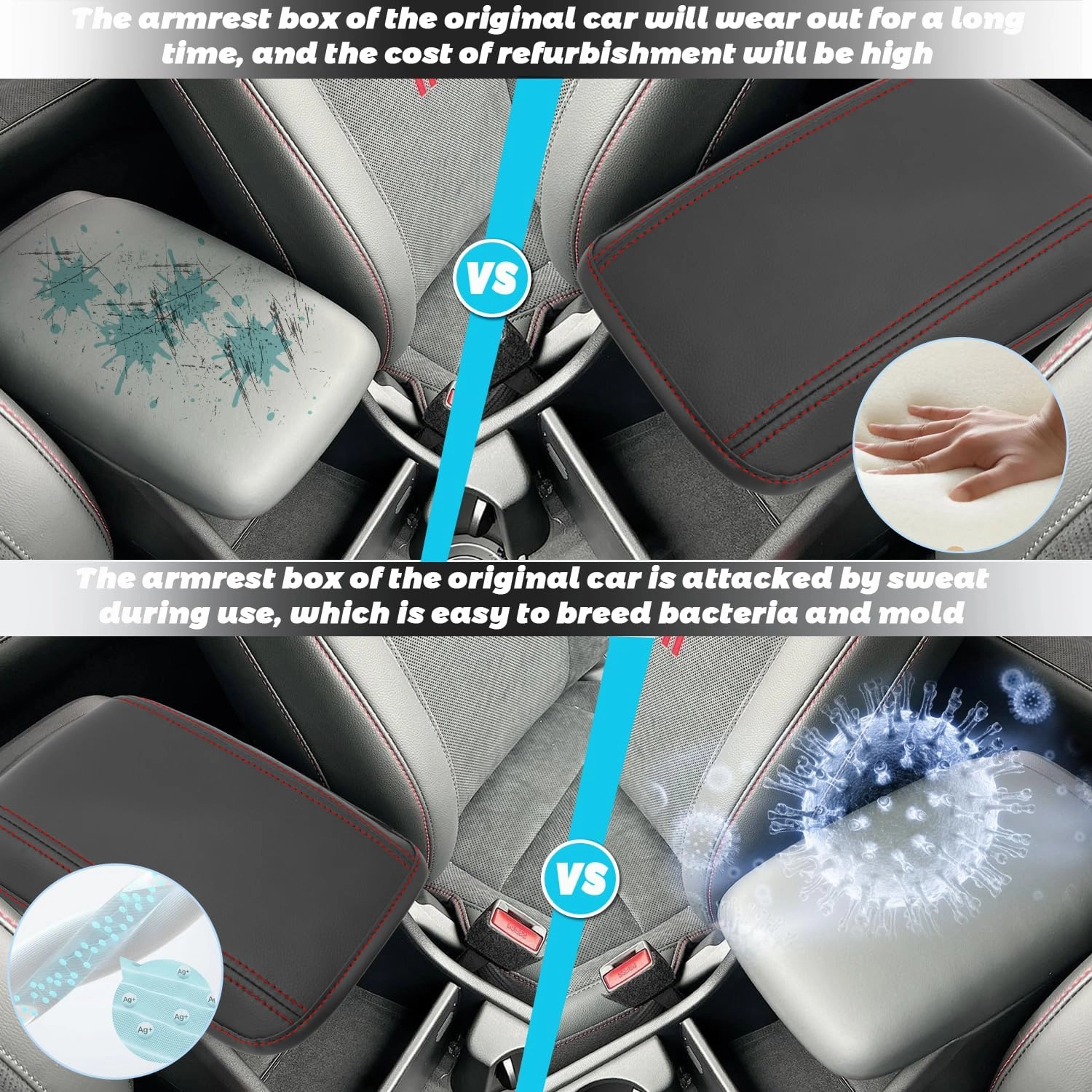 SHAOHAO for 2024 2025 Hyundai Kona Armrest Cover Compatible with 2024 2025 Hyundai Kona Accessories SE, SEL, N Line, Limited Center Console Cover 2024 2025 Kona SX2 Arm Rest Cover Soft Pad Protector