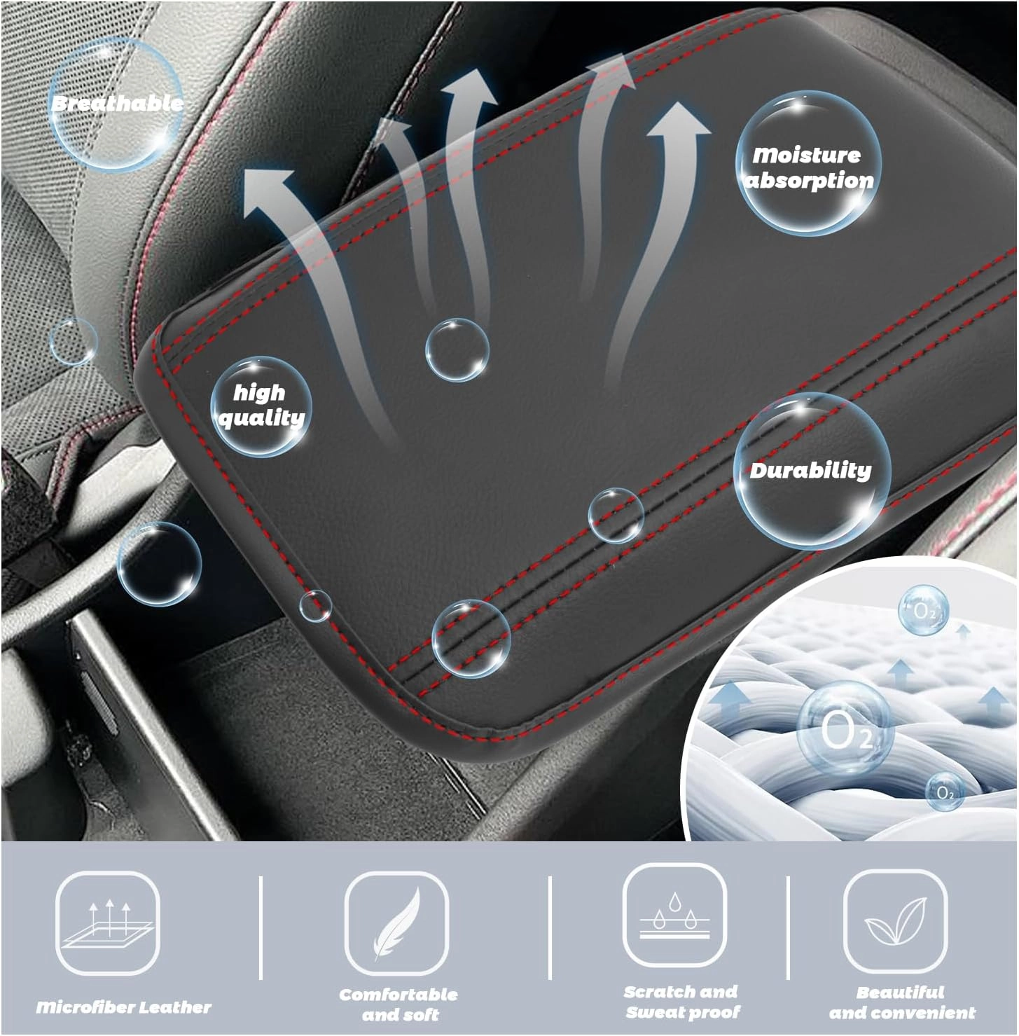SHAOHAO for 2024 2025 Hyundai Kona Armrest Cover Compatible with 2024 2025 Hyundai Kona Accessories SE, SEL, N Line, Limited Center Console Cover 2024 2025 Kona SX2 Arm Rest Cover Soft Pad Protector