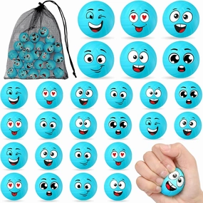 Shappy 24 Pcs Mini Volleyball Stress Balls 1.57 Foam Sports Balls with Emotion for Kids Volleyball Team Gifts with Mesh Drawstring Bag for Volleyball Party Birthday School Reward,6 Style(Blue)