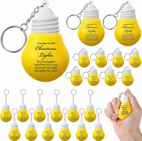 Shappy 25 Pcs Christmas Appreciation Gifts for Coworkers Lightbulb Shaped Stress Balls Keychains Yellow Coworker Squeeze Toys Stress Relief Keychains Sensory Toys for Employees Staff Team Xmas Gifts