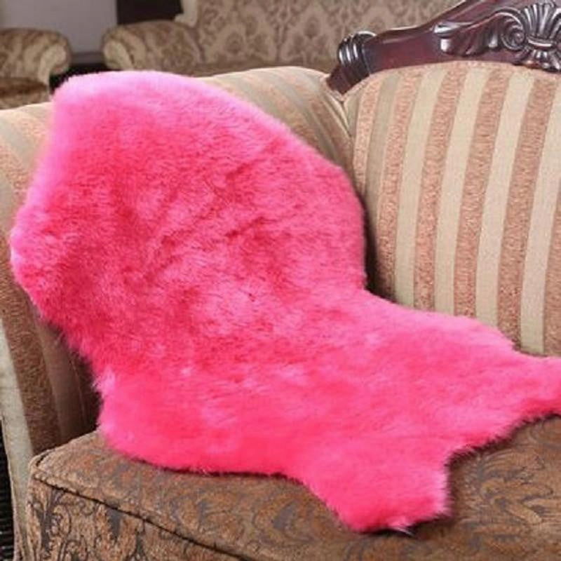 Sheepskin Rug Soft Hairy Carpet Chair Cover Seat Pad Plain Skin Fur Plain Fluffy Area Rugs Washable Bedroom Faux Mat