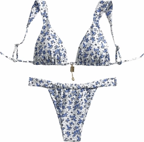 SHENHE Women's Two Piece Swimsuits Triangle V Neck Ruched Brazilian Bikini Set Boho Swimwear