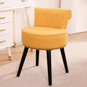 Sherpa Vanity Chair with Back for Bedroom - Tufted Upholstered Low Back Makeup Chair with Wooden Legs, Modern Elegant Dressing Table Stool for Dressing Room﻿ Bathroom(Yellow)