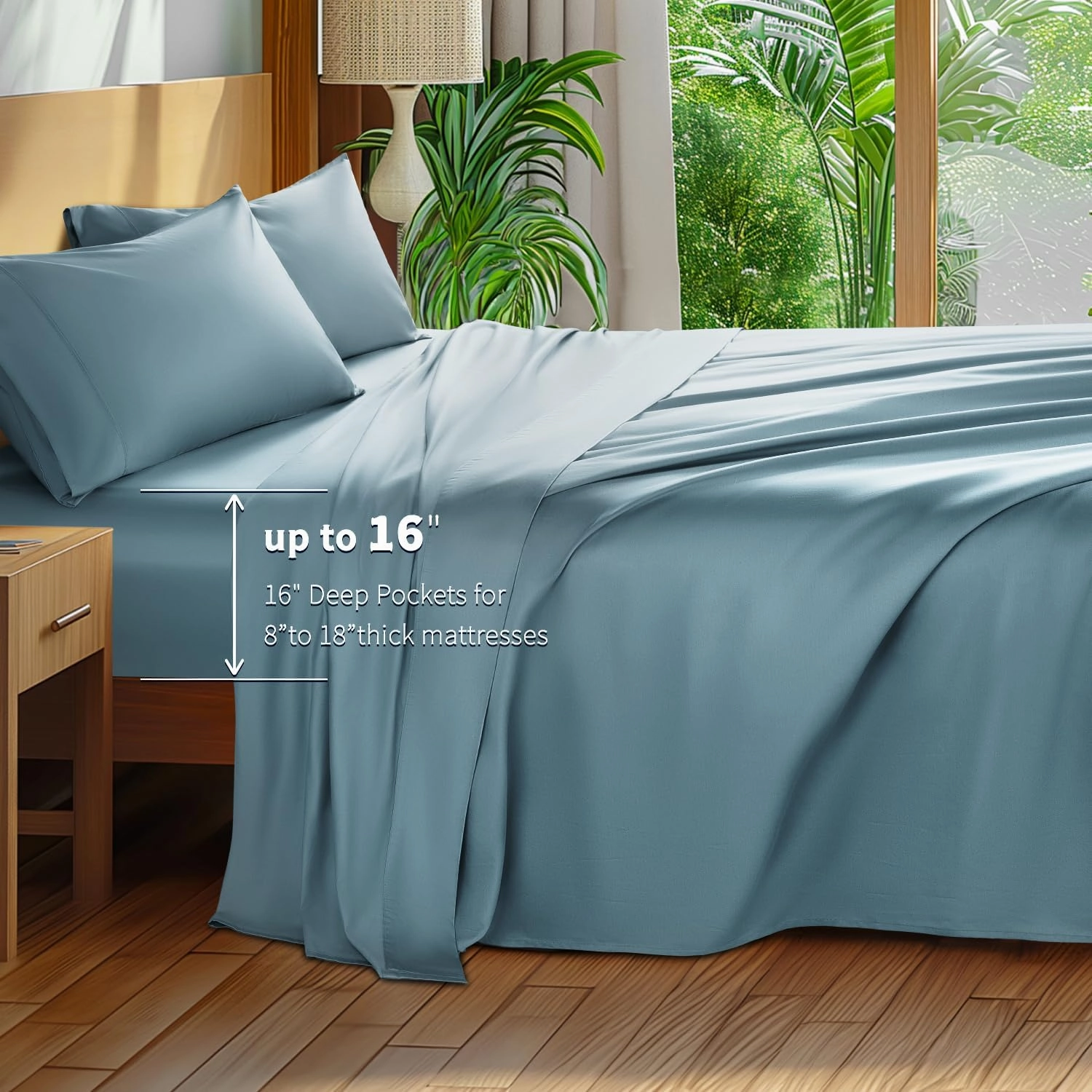 Shilucheng 100% Cotton Queen Size Sheets Set - 600 Thread Count，Luxury Egyptian Cotton Bed Sheets，5-Star Hotel Quality Sheets, Breathable & Cooling, 16 Inch Deep Pocket - 4 Piece (French Blue, Queen)