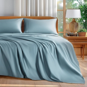 Shilucheng 100% Cotton Queen Size Sheets Set - 600 Thread Count，Luxury Egyptian Cotton Bed Sheets，5-Star Hotel Quality Sheets, Breathable & Cooling, 16 Inch Deep Pocket - 4 Piece (French Blue, Queen)