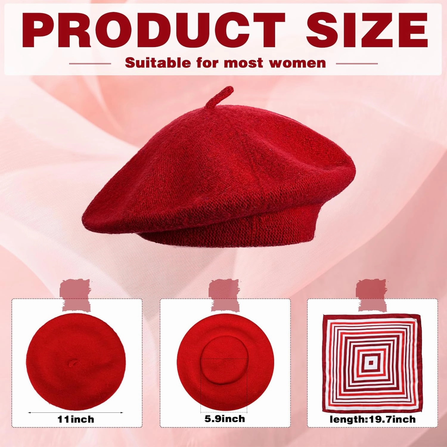 Shinymoon 48 Pcs Women Wool Beret Hat with Silky Scarf French Beret Bulk for Women Girls Winter